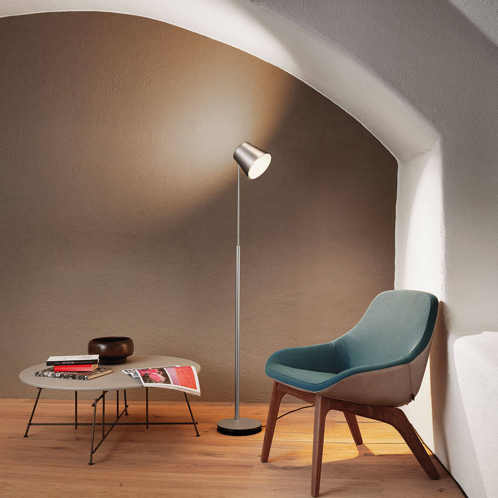 Baltensweiler Fez S DTW LED-Stehleuchte dimmen &uuml;ber integrierten Dimmer, Dim-to-Warm-Technologie, verstellbarer Leuchtenkopf und teleskopierbare Stehleuchte mit direktem und indirektem Licht