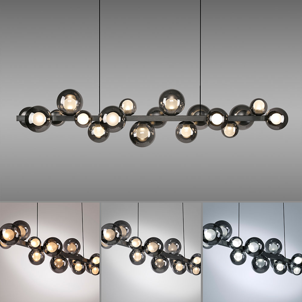 Technische Innovation und Komfort: Pendelleuchte mit e-LIFT, Fernbedienung, CCT-Steuerung und 18 LED-Platinen für optimale Lichtanpassung. Pendelleuchte mit elektrischer Höhenverstellung per Fernbedienung, stufenloser CCT-Steuerung (2700–5000K), 18 LED-Platinen und hoher Farbwiedergabe (CRI > 90).